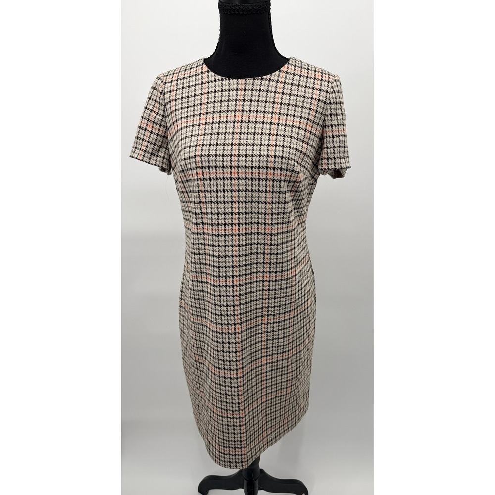 Calvin Klein Sheath Dress Women 6 Grey Orange Houndstooth Excellent CD3PV3V2